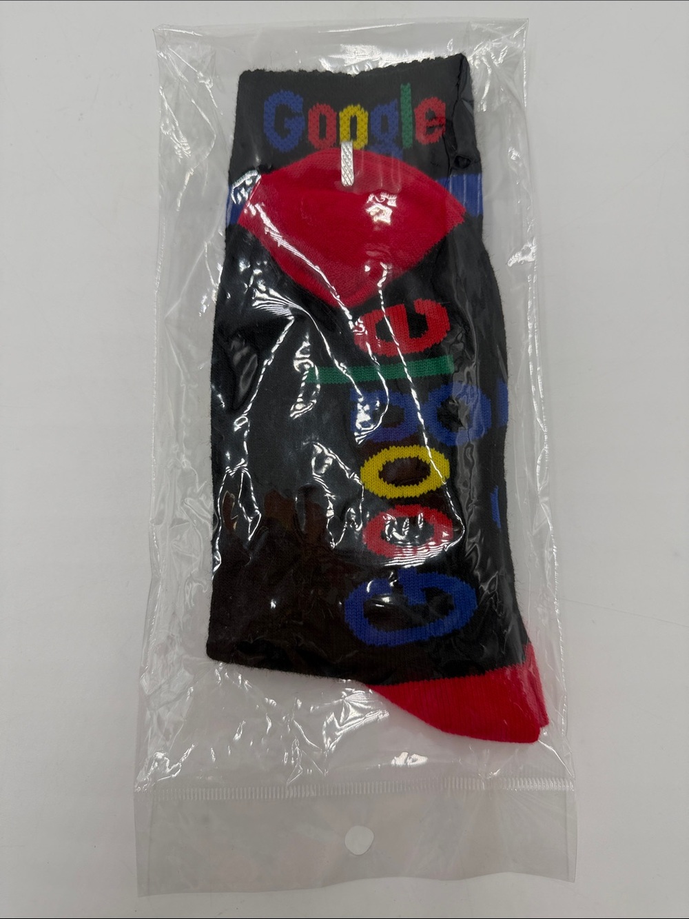 google Black Crew Socks with Red, Blue, Yellow and Green Logo Accents